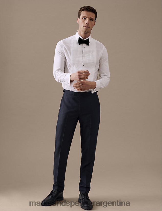 Marks & Spencer unisexo Pantalón de traje entallado de pura lana en jacquard ropa Armada 46VL6586