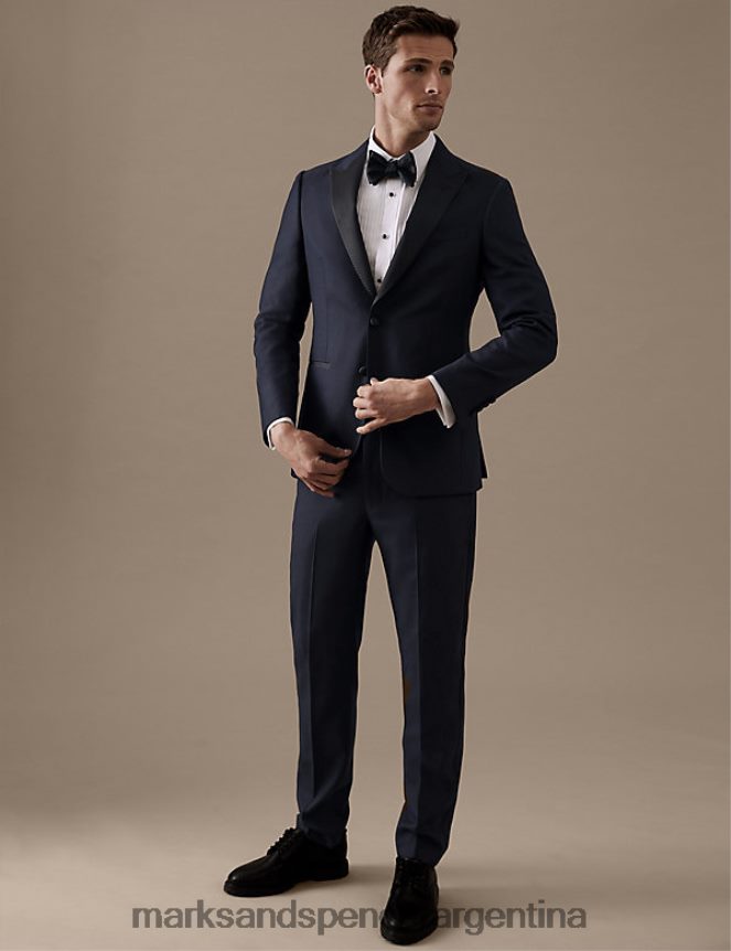 Marks & Spencer unisexo Pantalón de traje entallado de pura lana en jacquard ropa Armada 46VL6586