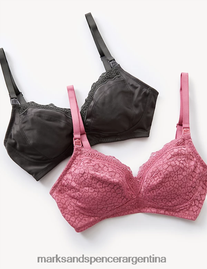 Marks & Spencer unisexo Pack de 2 sujetadores de lactancia de malla y encaje ropa mezcla de frambuesa 46VL4222