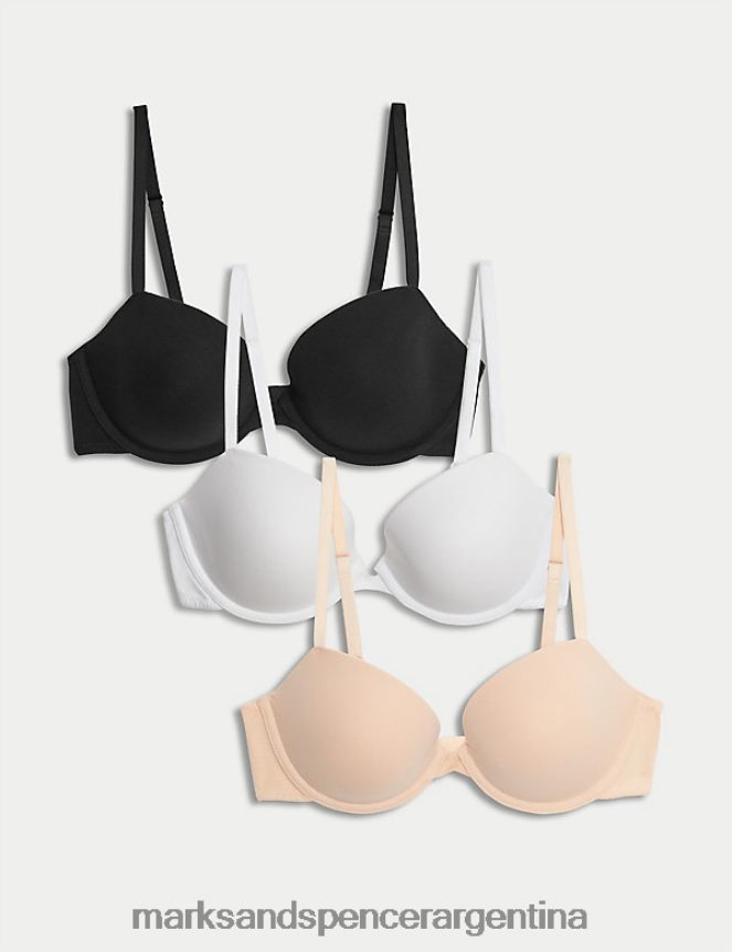 Marks & Spencer unisexo Pack de 3 sujetadores balconette con aro y rico algodón ropa mezcla de opalina 46VL3720