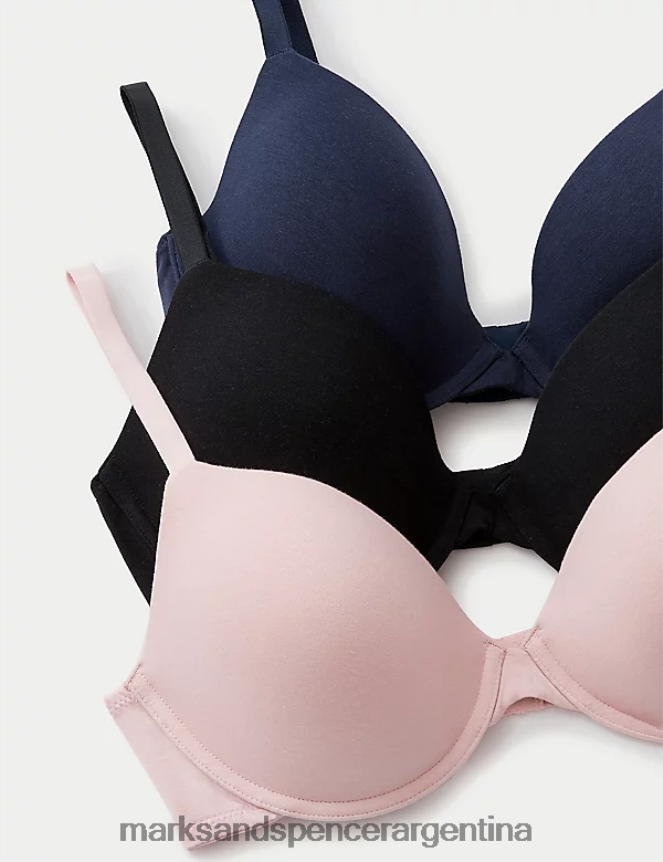 Marks & Spencer unisexo Pack de 3 sujetadores tipo camiseta escotados con aro ropa Rosa suave 46VL4116