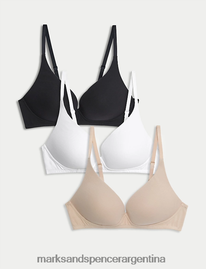 Marks & Spencer unisexo Pack de 3 sujetadores tipo camiseta escotados sin aros ropa mezcla de opalina 46VL3704