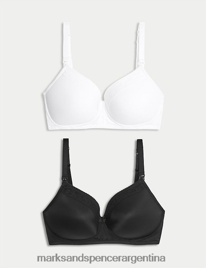 Marks & Spencer unisexo Paquete de 2 sujetadores de lactancia premamá con ribete de encaje ropa blanco negro 46VL4780