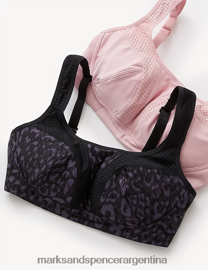 Marks & Spencer unisexo Paquete de 2 sujetadores deportivos sin aros con sujeción definitiva ropa rosa empolvado 46VL4158