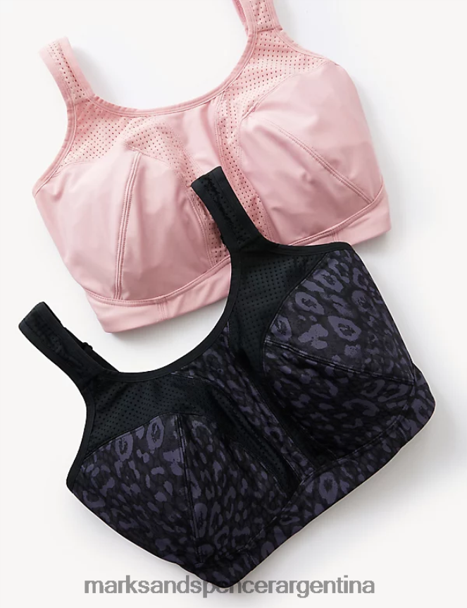 Marks & Spencer unisexo Paquete de 2 sujetadores deportivos sin aros con sujeción definitiva ropa rosa empolvado 46VL4464