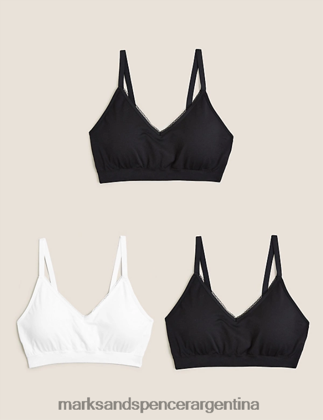 Marks & Spencer unisexo Paquete de 3 bralettes sin aros y sin costuras ropa mezcla negra 46VL3782