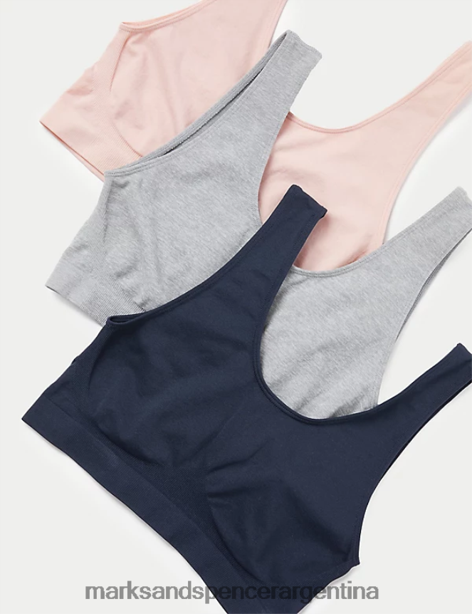 Marks & Spencer unisexo Paquete de 3 tops cortos sin costuras y sin aros ropa mezcla rosa claro 46VL4192