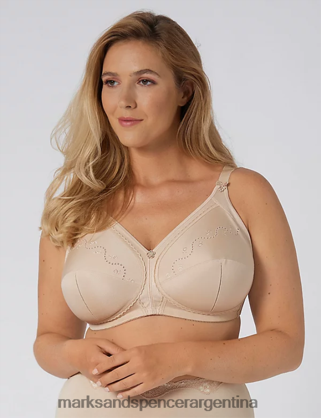 Marks & Spencer unisexo Sujetador de sujeción total sin aros con algodón Doreen ropa beige 46VL4304