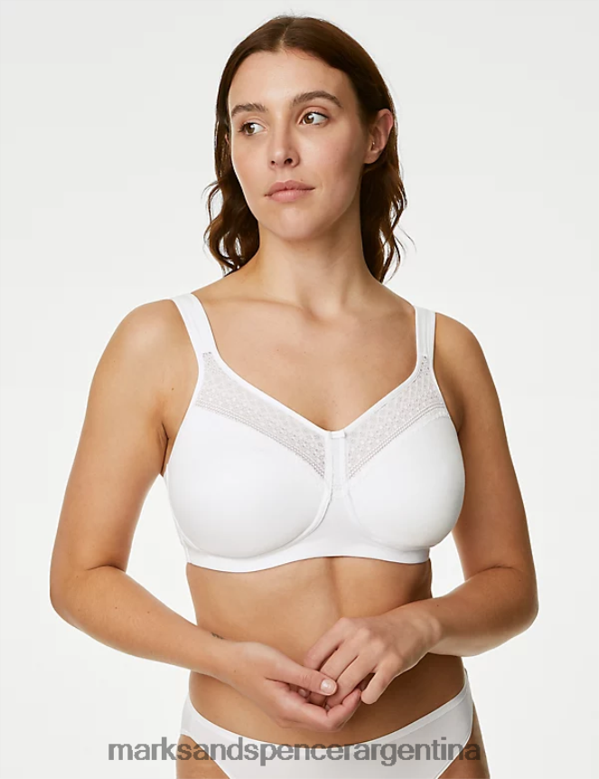 Marks & Spencer unisexo Sujetador de sujeción total sin aros de encaje y mezcla de algodón ropa blanco 46VL90