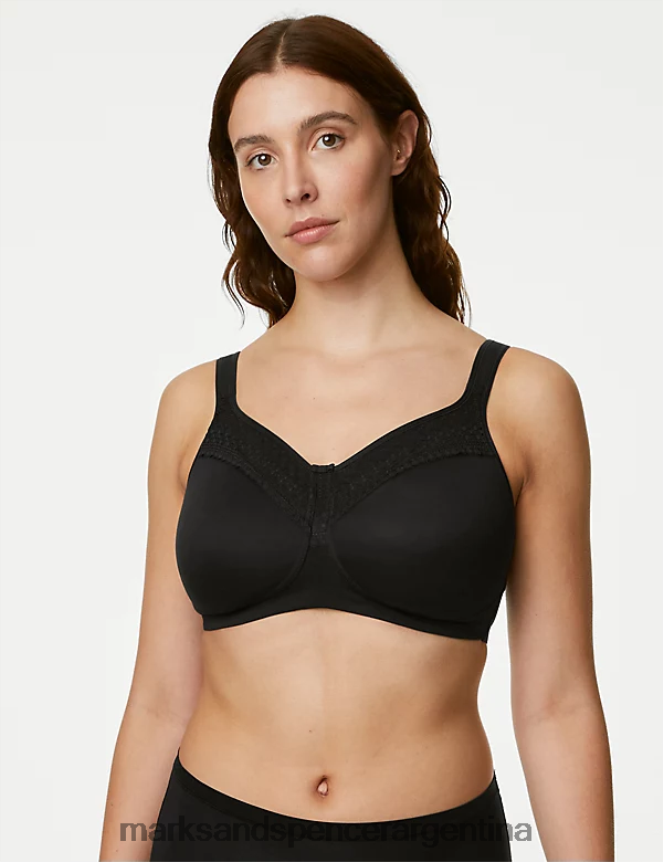 Marks & Spencer unisexo Sujetador de sujeción total sin aros de encaje y mezcla de algodón ropa negro 46VL4