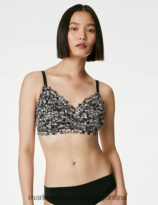 Marks & Spencer unisexo bralette de encaje estampado sin aros ropa mezcla negra 46VL4414