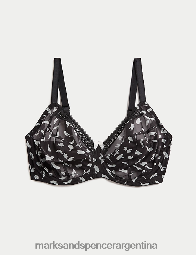 Marks & Spencer unisexo sujetador con aros y malla estampada con sujeción adicional ropa negro 46VL4284