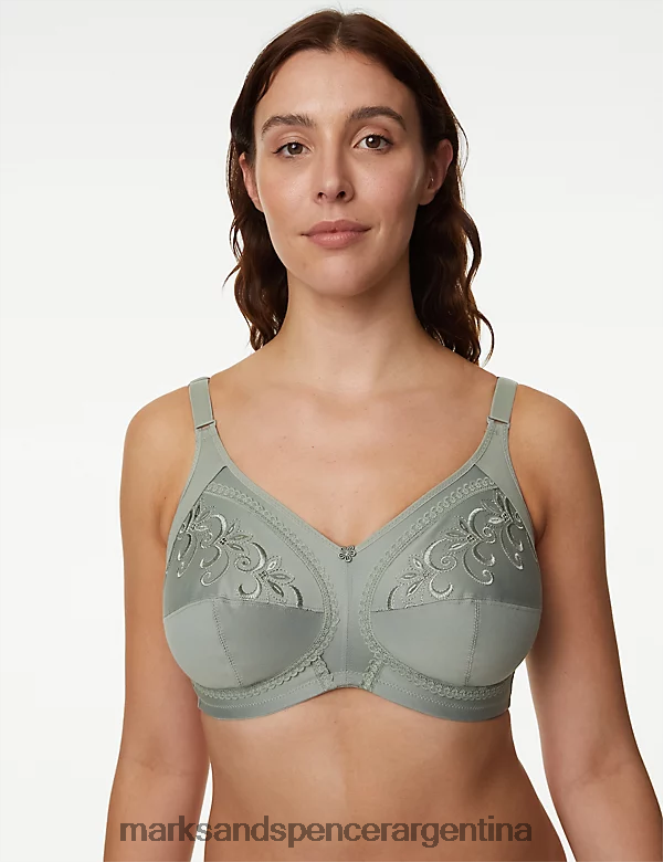 Marks & Spencer unisexo sujetador de copa completa bordado con soporte total ropa verde polvoriento 46VL3876