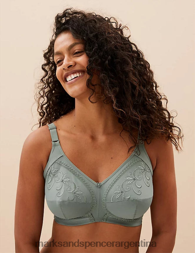 Marks & Spencer unisexo sujetador de copa completa bordado con soporte total ropa verde polvoriento 46VL4352