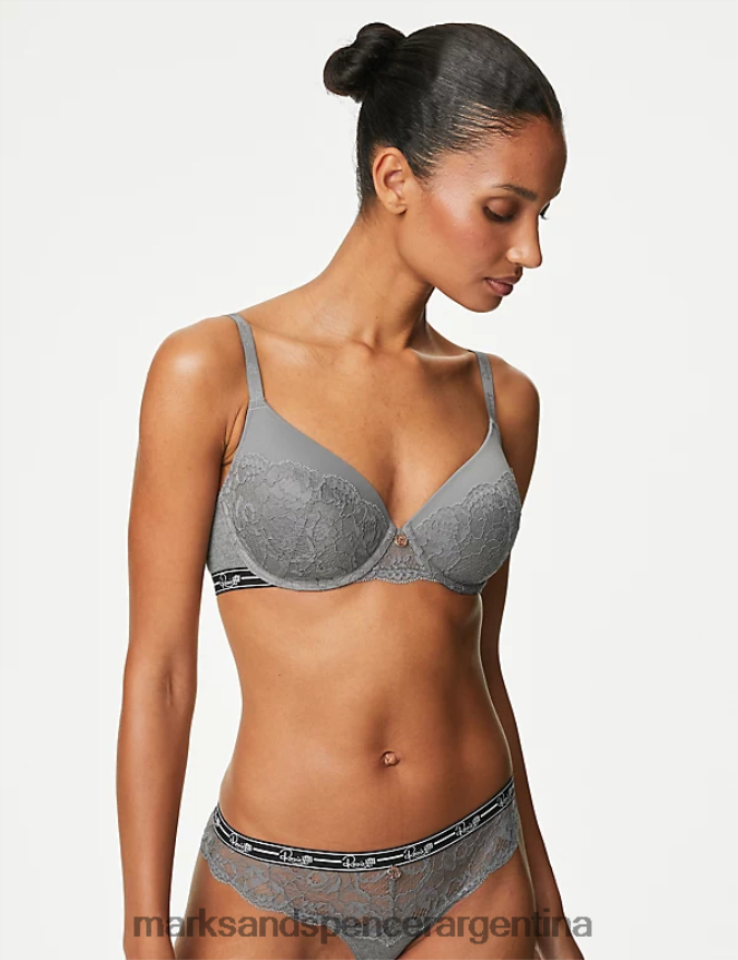 Marks & Spencer unisexo sujetador de copa completa con aros y encaje acanalado ropa marga gris 46VL3760