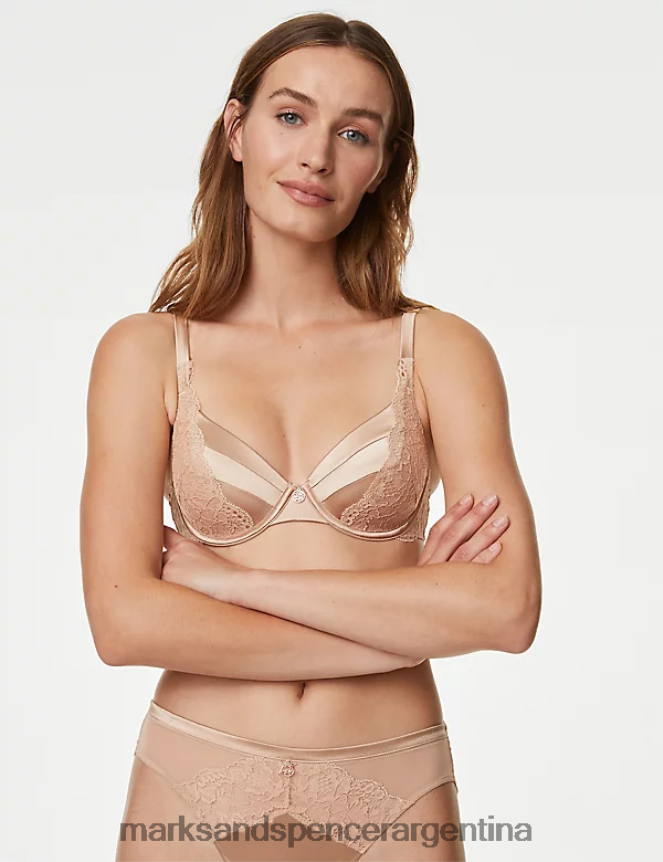 Marks & Spencer unisexo sujetador de copa completa con aros y encaje con seda ropa cuarzo rosa 46VL4390