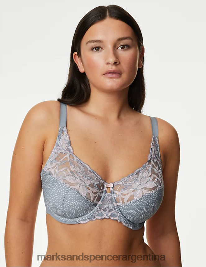 Marks & Spencer unisexo sujetador de copa completa sin relleno con flores silvestres ropa gris medio 46VL4084