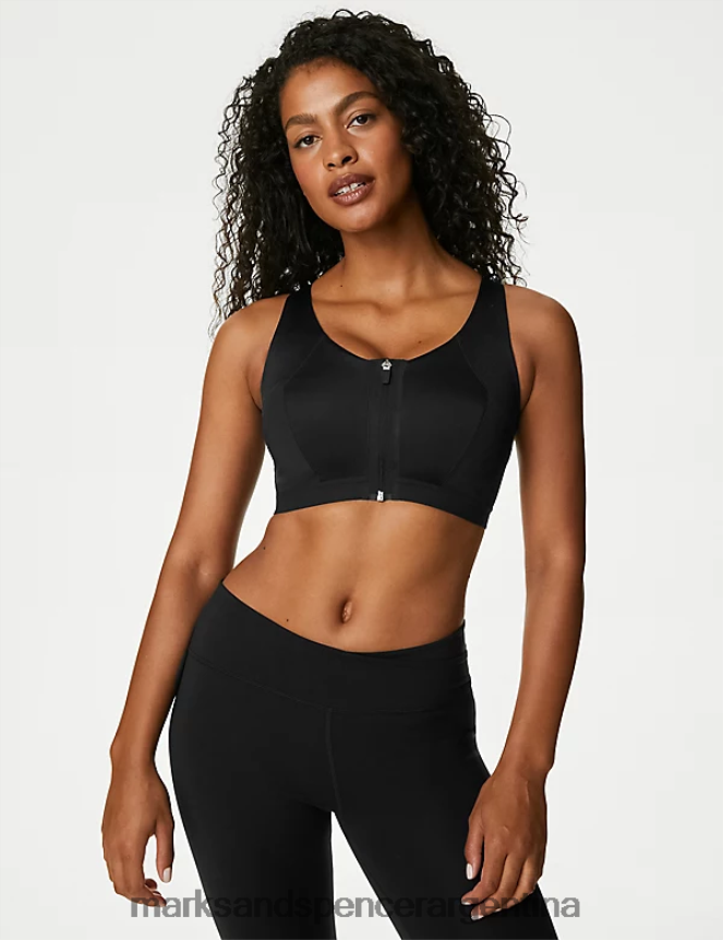Marks & Spencer unisexo sujetador deportivo con cremallera frontal de máxima sujeción ropa negro 46VL4698