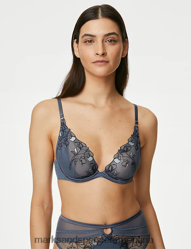 Marks & Spencer unisexo sujetador escotado con aros y bordado de iris ropa fuerza aérea azul 46VL3698