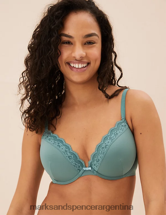 Marks & Spencer unisexo sujetador escotado con aros y relleno de encaje ropa sauce verde 46VL4128