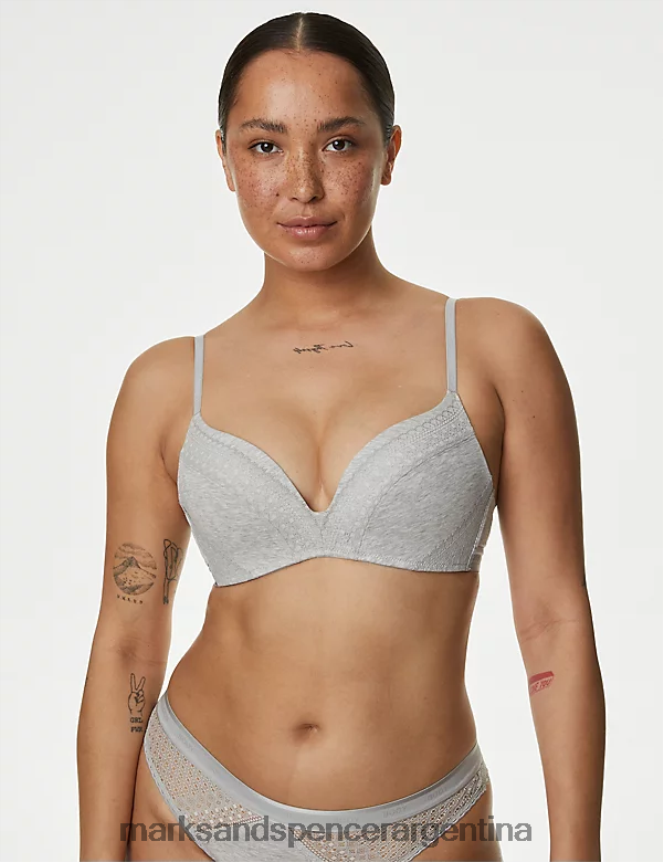 Marks & Spencer unisexo sujetador push up sin aros de algodón con comodidad fresca ropa marga gris 46VL4026