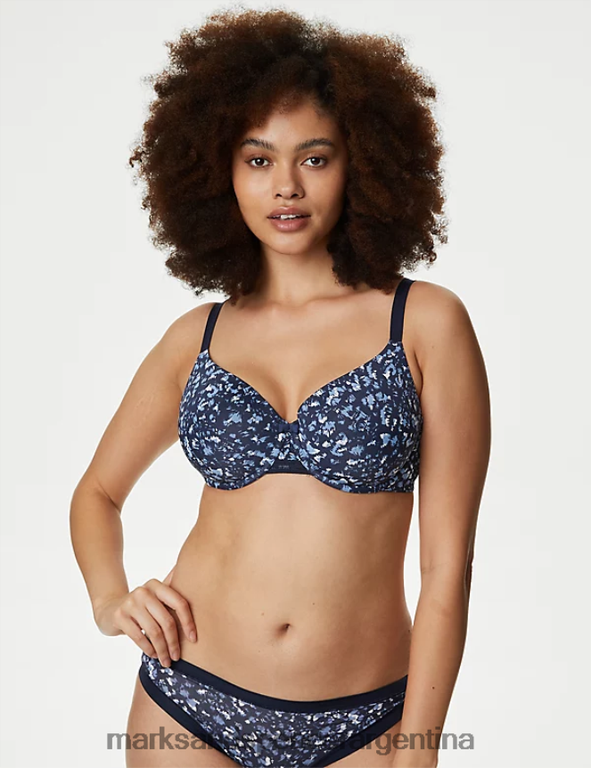 Marks & Spencer unisexo sujetador tipo camiseta con copa completa floral flexifit ropa gris azul 46VL4588