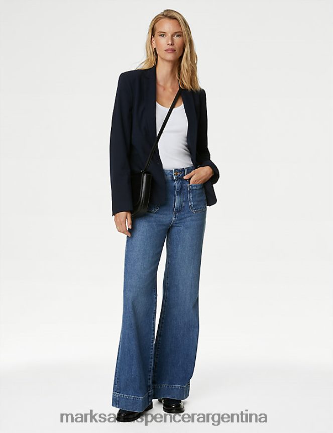 Marks & Spencer unisexo jeans acampanados con bolsillo de parche y talle alto ropa índigo medio 46VL514