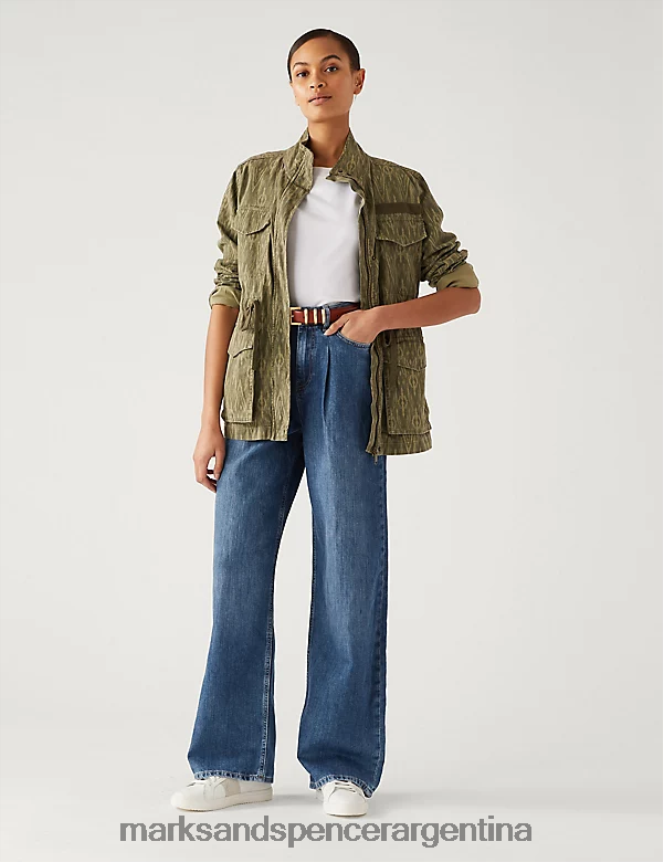 Marks & Spencer unisexo jeans anchos de talle alto en mezcla de lino ropa índigo medio 46VL1906