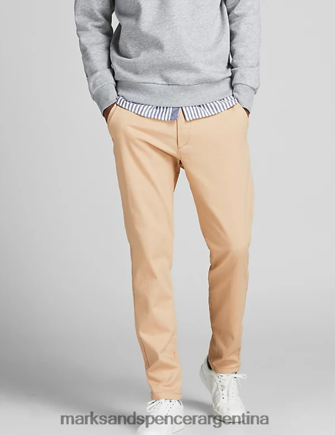 Marks & Spencer unisexo pantalones chinos ajustados ropa mezcla beige 46VL7084