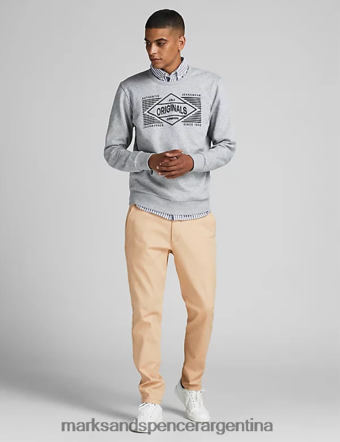 Marks & Spencer unisexo pantalones chinos ajustados ropa mezcla beige 46VL7084