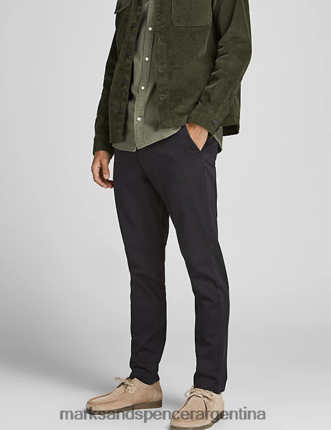 Marks & Spencer unisexo pantalones chinos ajustados ropa mezcla negra 46VL6724