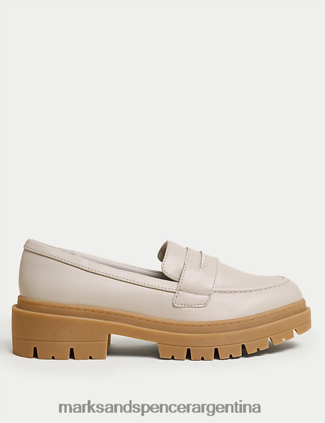 Marks & Spencer unisexo mocasines con plataforma plana y corte ancho zapatos mezcla blanca 46VL1638